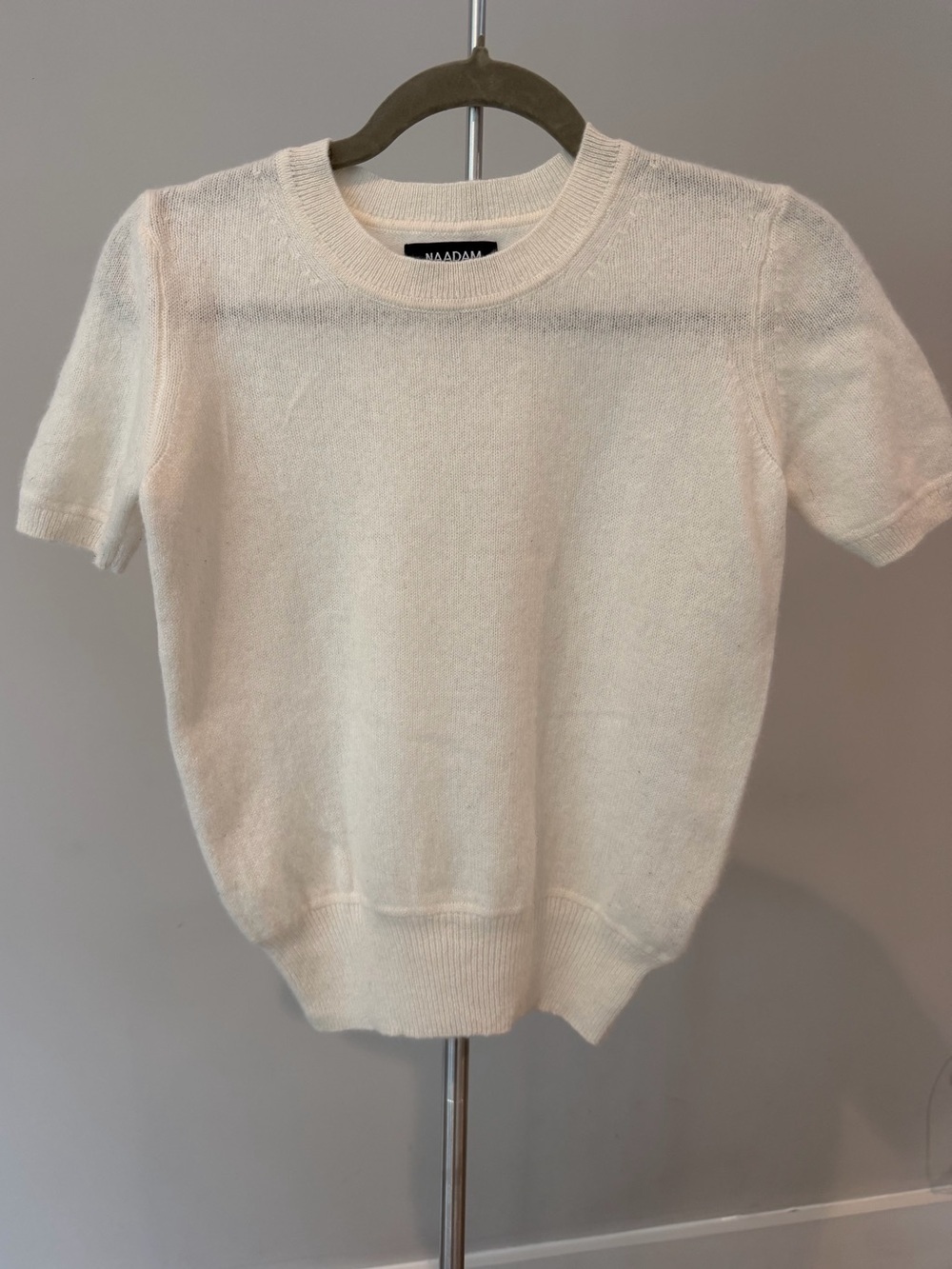 Naadam 100% Cashmere Short Sleeve Sweater Ivory Cream Size Small - Picture 6 of 9